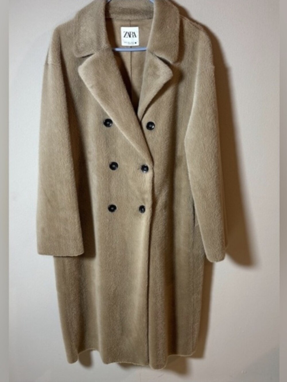 Zara Double-Breasted Camel/Tan Faux FUR Coat